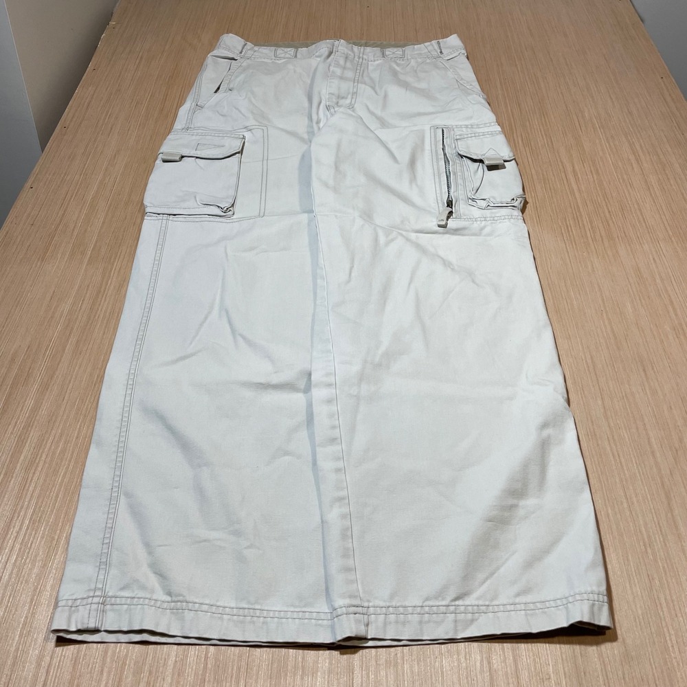 Old Navy Cargo Pants Mens Stone Off-White Wide Leg Utility Cotton 34x32
